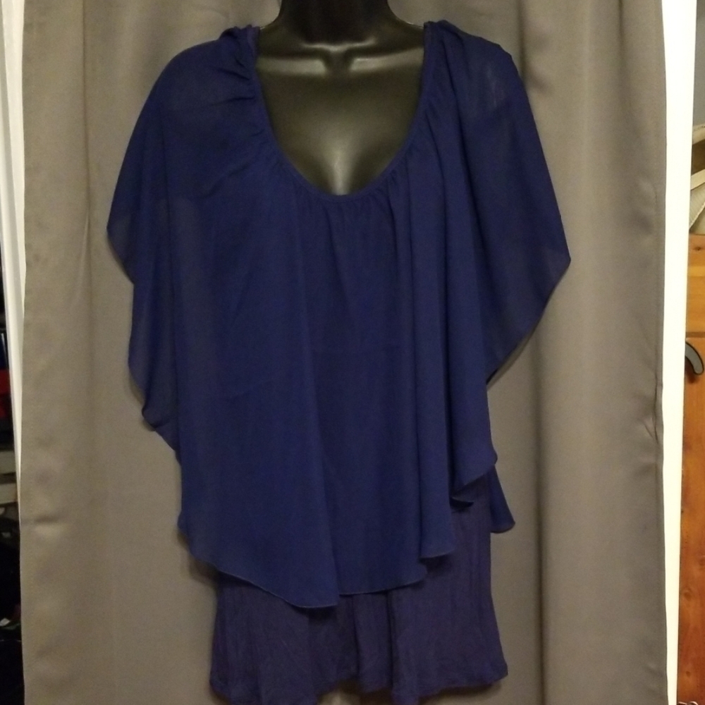 K Jordan Blouse Sheer Layer Over Tank Top Navy size 1X